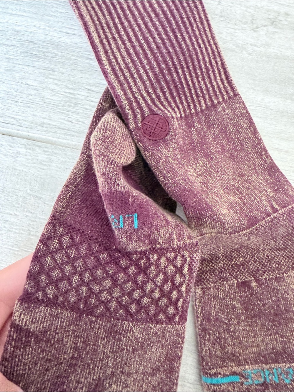 Stance Men's Casual Maroon Crew Socks with Teal Accent - Picture 3 of 3